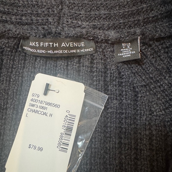 Saks Fifth Avenue Charcoal Grey Cardigan Sweater Shawl Collar - Picture 2 of 5